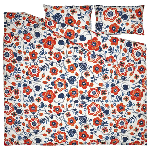 KANONVISKA duvet cover and 2 pillowcases, white multicolour/floral pattern, 240x220/50x80 cm