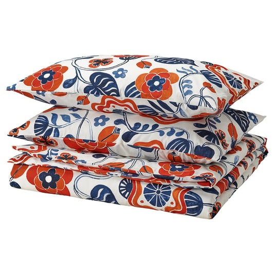KANONVISKA comforter cover and 2 pillowcases, white patterned/floral pattern, 240x220/50x80 cm