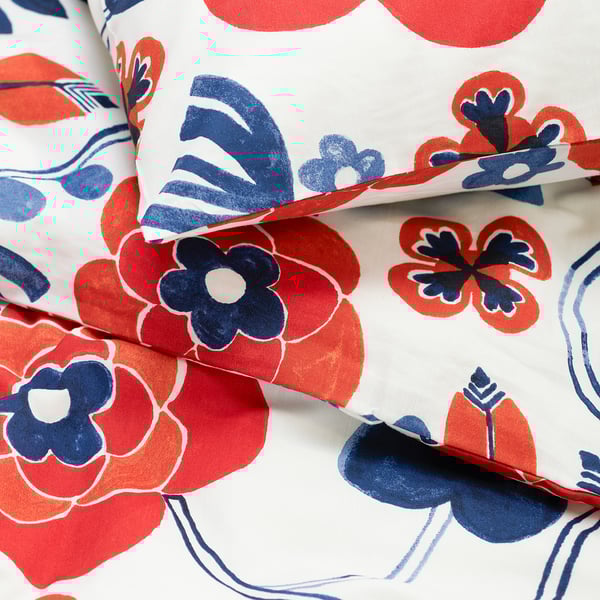 KANONVISKA comforter cover and 2 pillowcases, white patterned/floral pattern, 240x220/50x80 cm