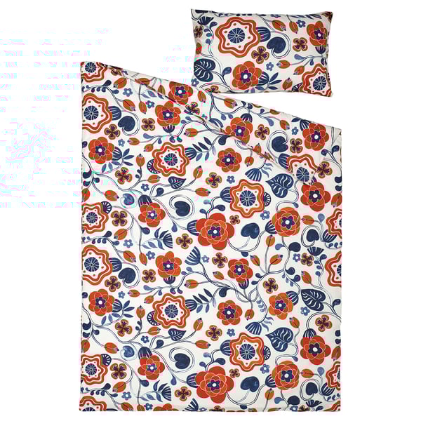 KANONVISKA comforter cover and pillowcase, white patterned/floral pattern, 150x200/50x80 cm