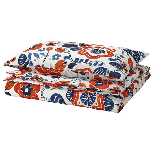 KANONVISKA comforter cover and pillowcase, white patterned/floral pattern, 150x200/50x80 cm