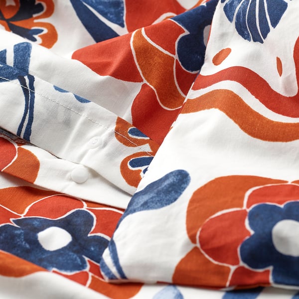 KANONVISKA comforter cover and pillowcase, white patterned/floral pattern, 150x200/50x80 cm