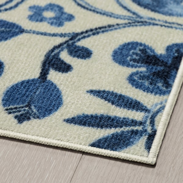 KANTLINJE rug, low pile, beige blue/floral pattern, 60x90 cm