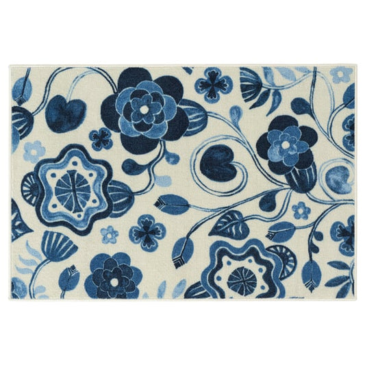 KANTLINJE carpet, short pile, beige blue/floral pattern, 60x90 cm