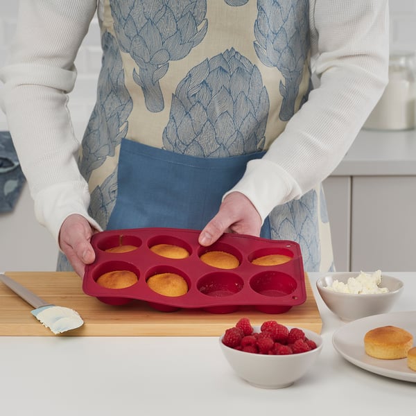 KANTNÅL muffin mould, dark red, 18x30 cm
