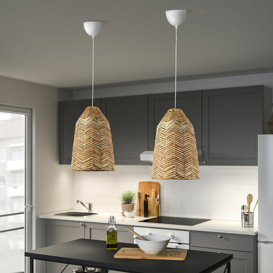 KAPPELAND / HAVSDJUP pendant lamp, white/rattan, 29 cm