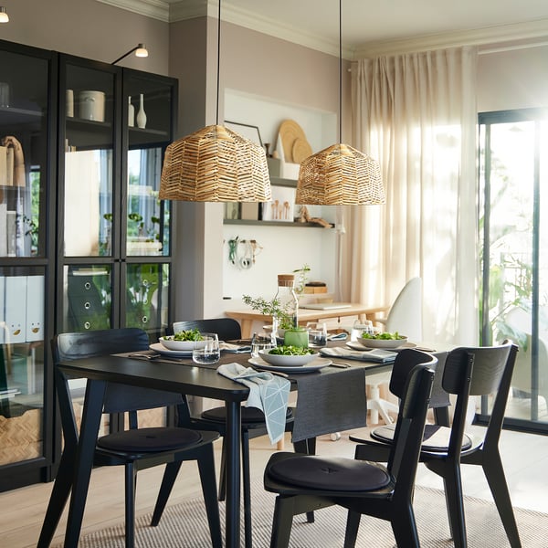 KAPPELAND / HEMMA pendant lamp, rattan/black