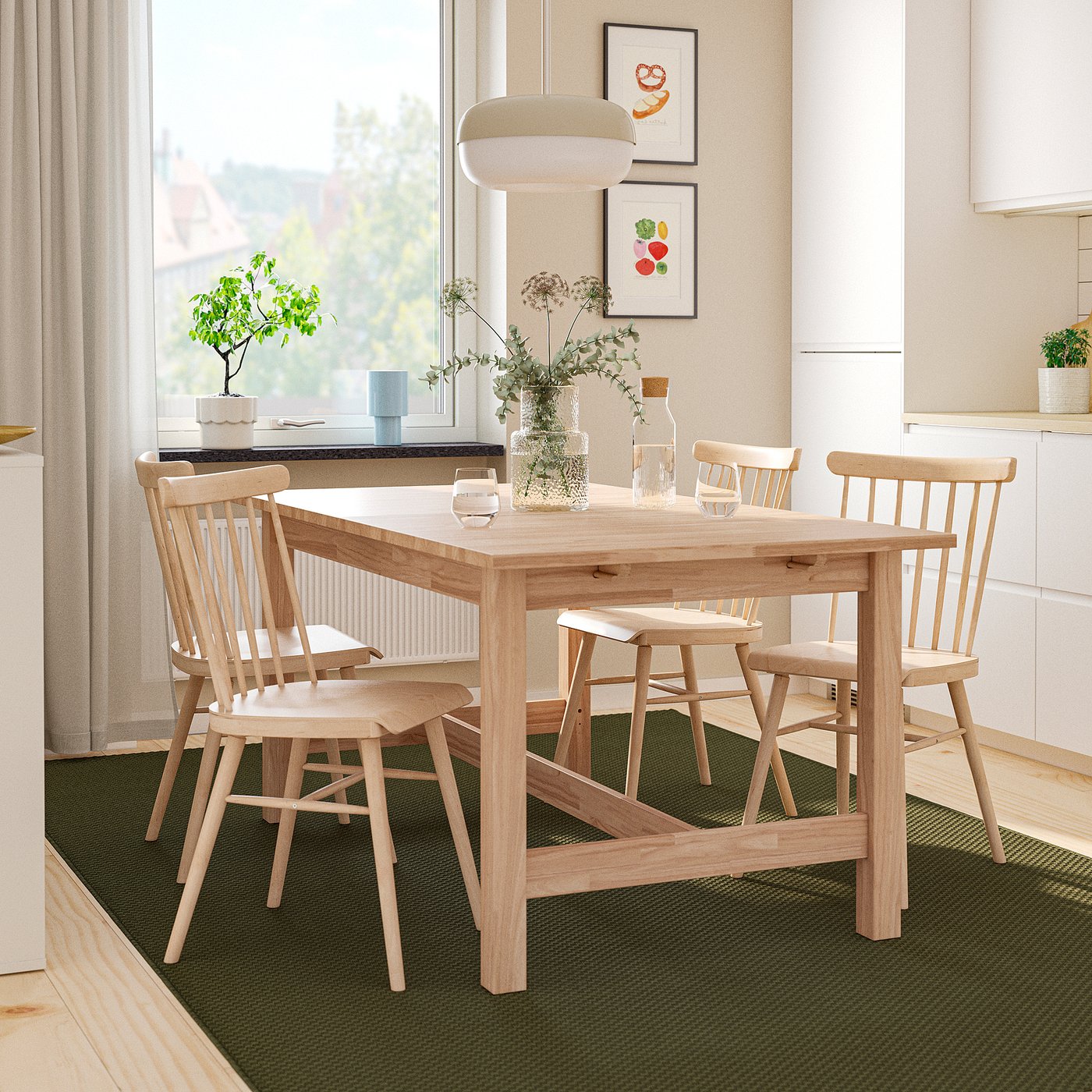 KARSKÄR / HÖGVED table and 4 chairs, rubberwood/birch veneer, 160/220x90 cm