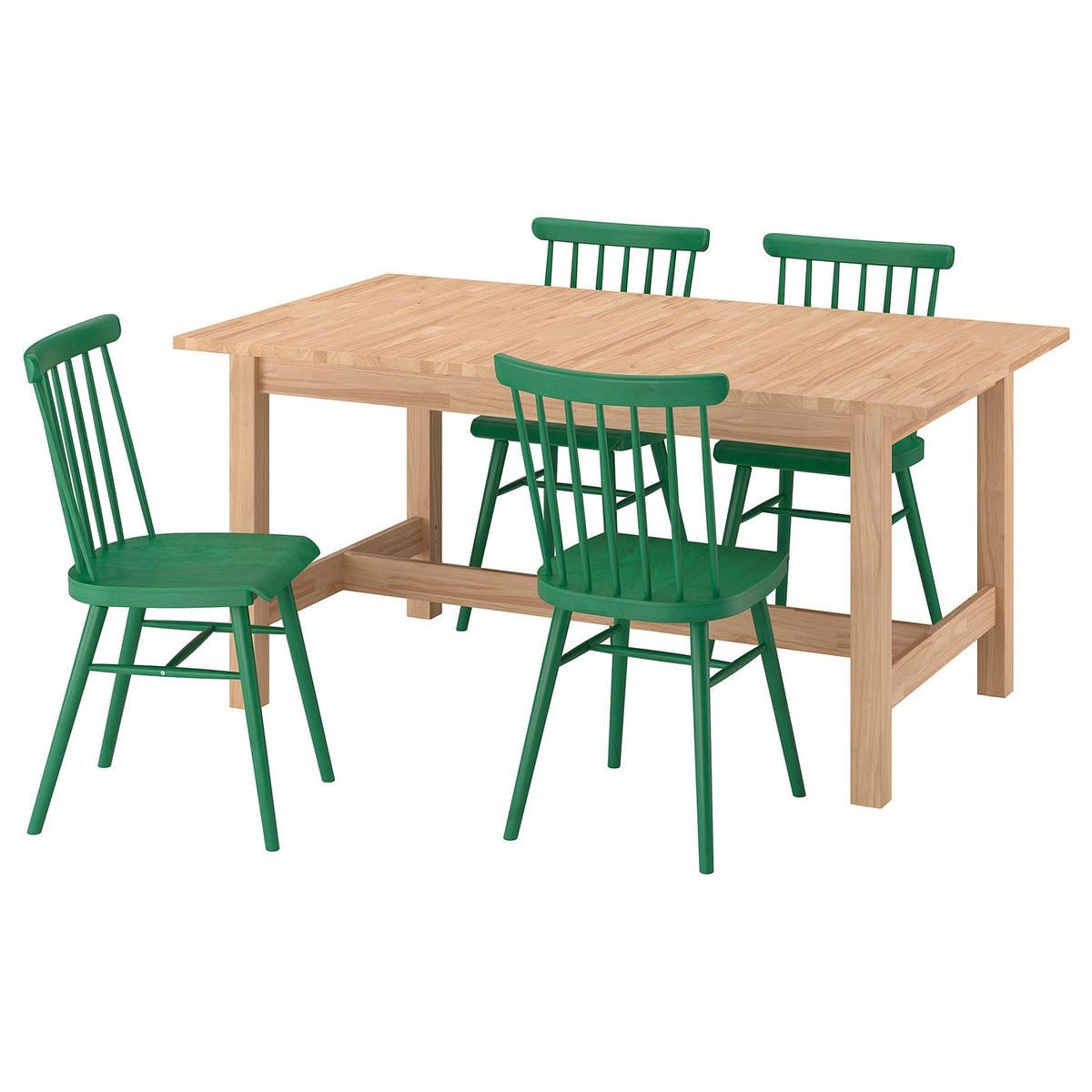 KARSKÄR / HÖGVED table and 4 chairs, rubberwood/green, 160/220x90 cm