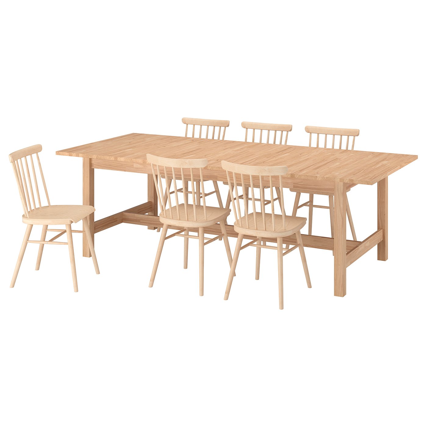 KARSKÄR / HÖGVED table and 6 chairs, rubberwood/birch veneer, 240/300x100 cm