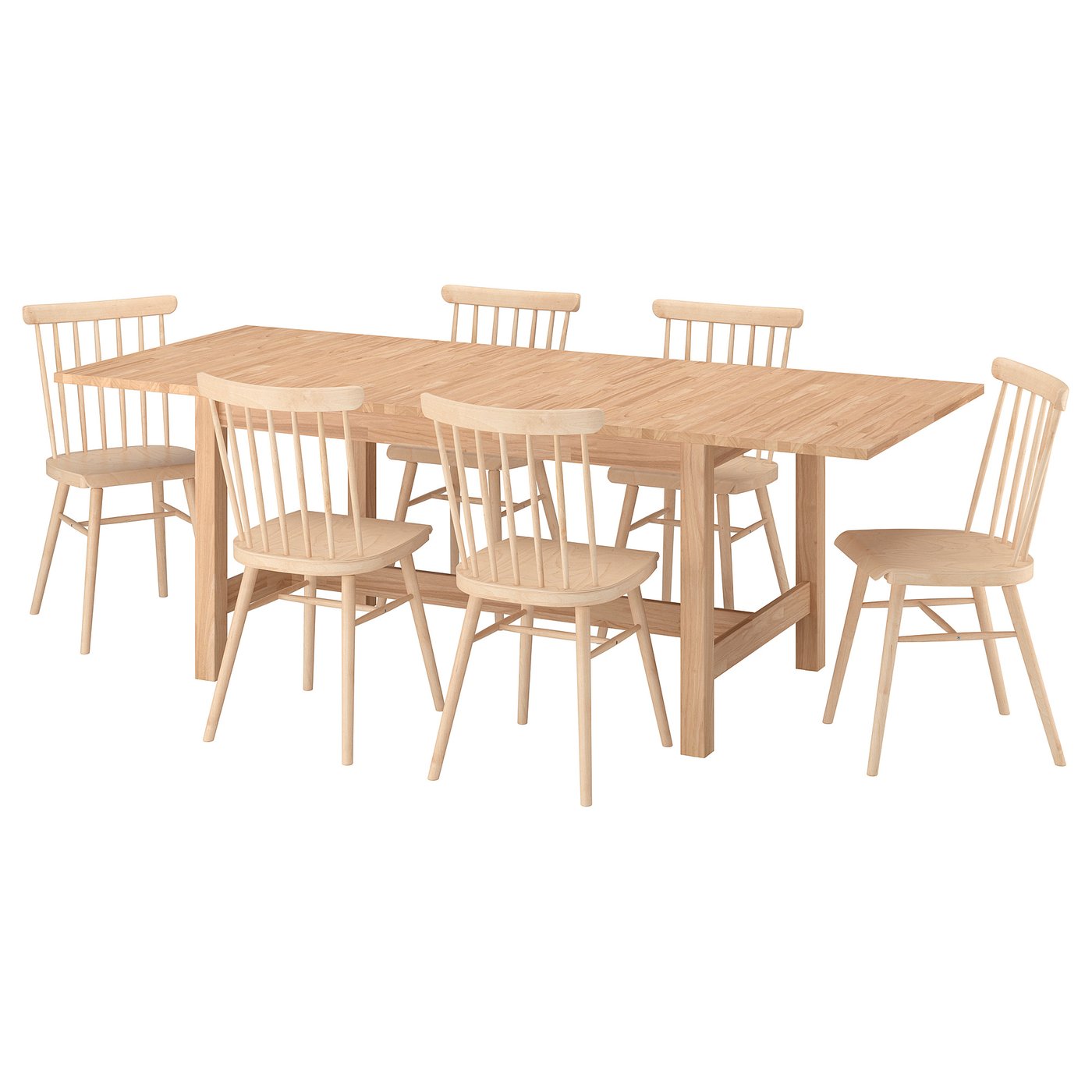KARSKÄR / HÖGVED table and 6 chairs, rubberwood/birch veneer, 160/220 cm