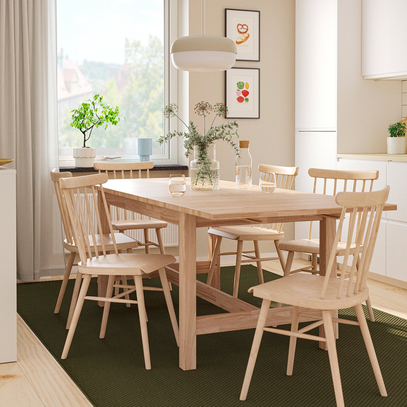KARSKÄR / HÖGVED table and 6 chairs, rubberwood/birch veneer, 160/220 cm