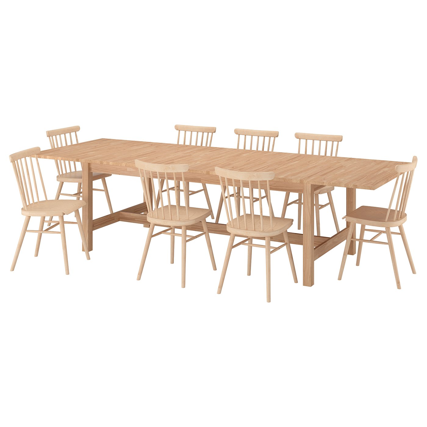 KARSKÄR / HÖGVED table and 8 chairs, rubberwood/birch veneer, 240/300x100 cm