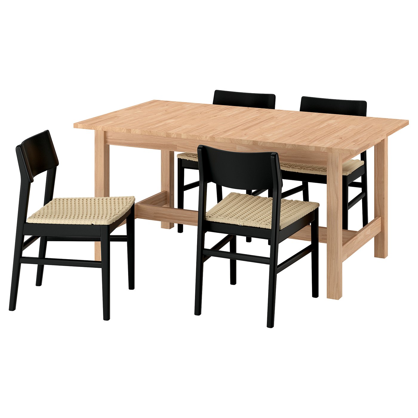KARSKÄR / SKANSNÄS table and 4 chairs, rubberwood/black beech, 160/220x90 cm