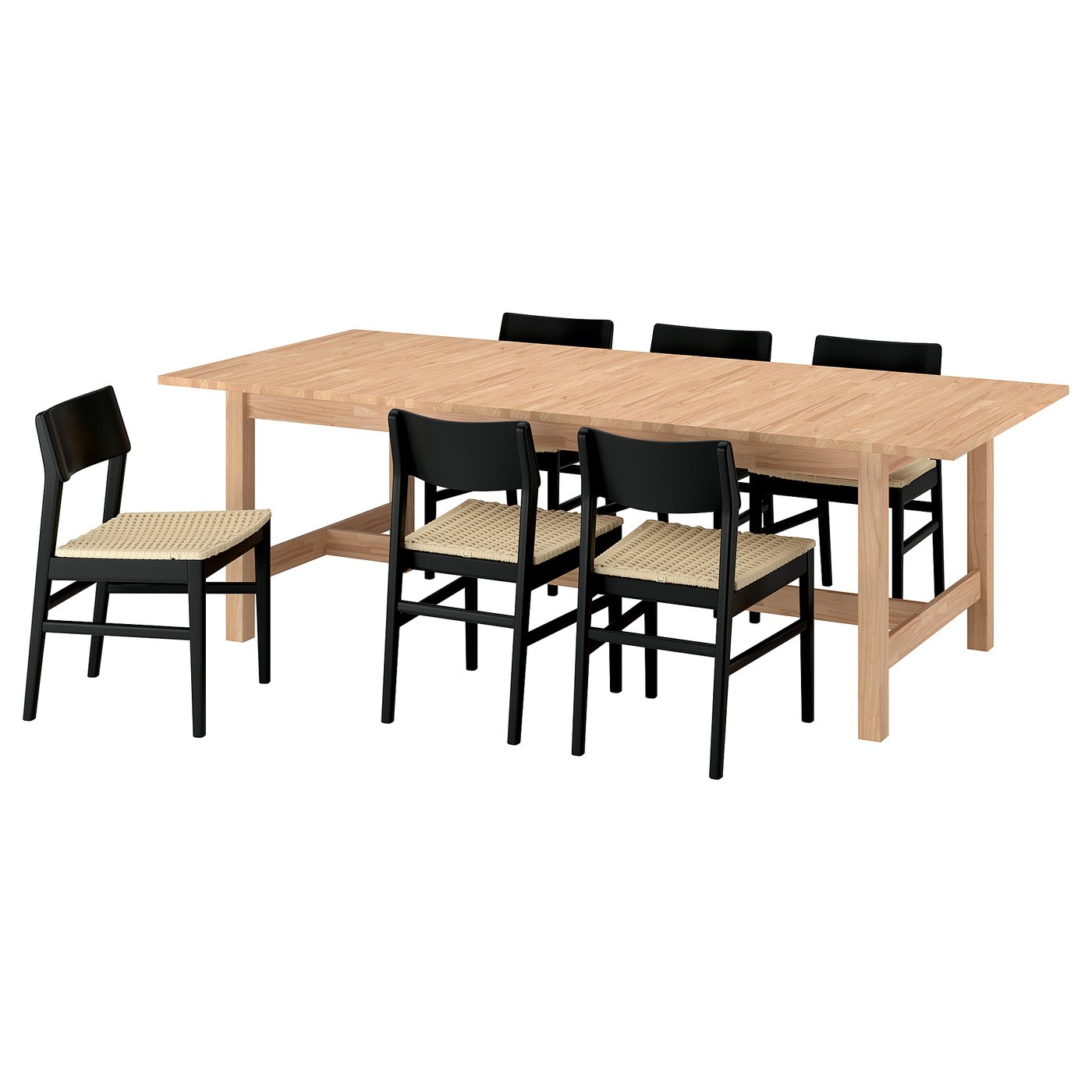 KARSKÄR / SKANSNÄS table and 6 chairs, rubberwood/black beech, 240/300x100 cm