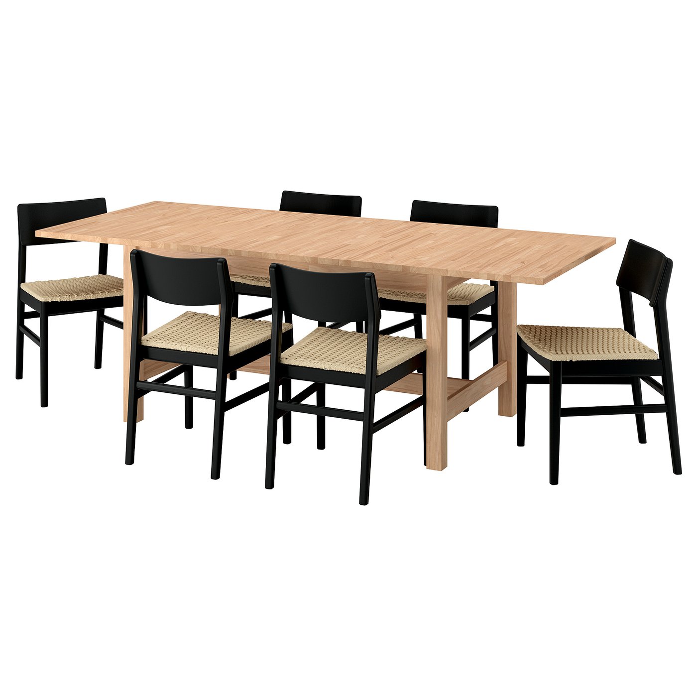 KARSKÄR / SKANSNÄS table and 6 chairs, rubberwood/black beech, 160/220x90 cm