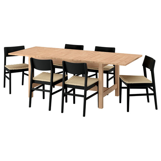 KARSKÄR / SKANSNÄS table and 6 chairs, rubberwood/black beech, 160/220x90 cm