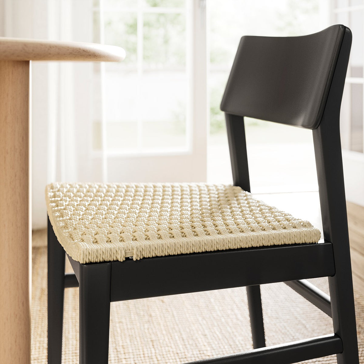 KARSKÄR / SKANSNÄS table and 8 chairs, rubberwood/black beech, 240/300x100 cm