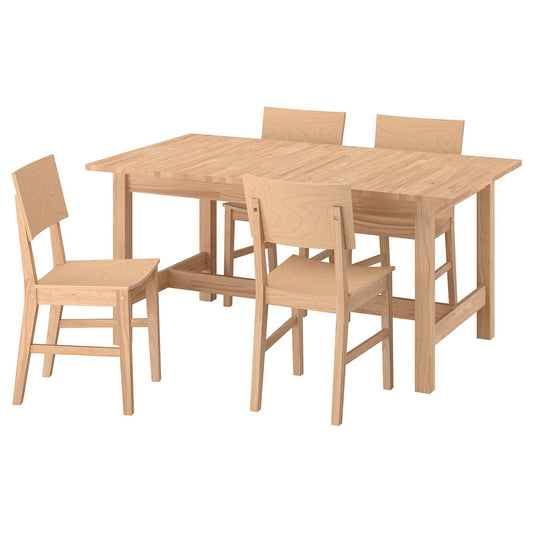 KARSKÄR table and 4 chairs, rubberwood, 160/220x90 cm