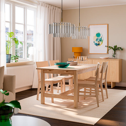 KARSKÄR table and 4 chairs, rubberwood, 160/220x90 cm