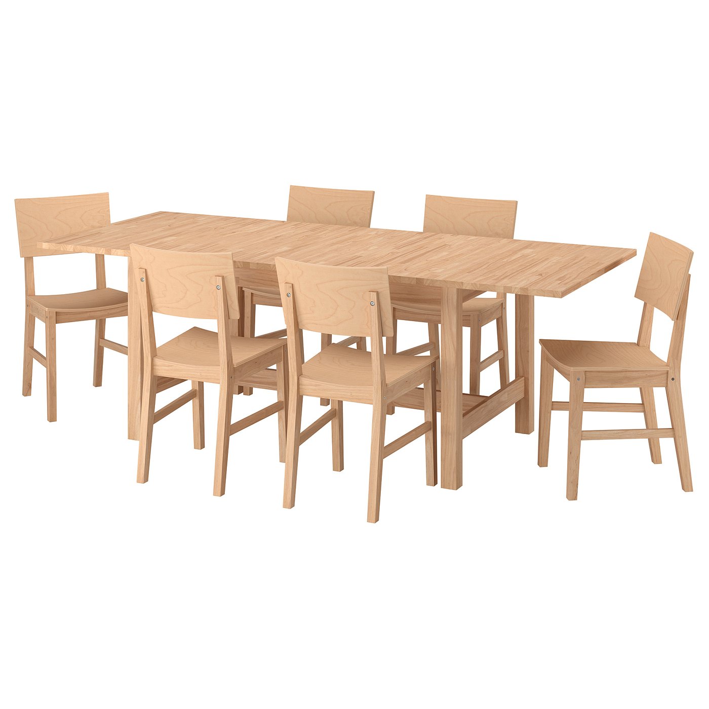 KARSKÄR table and 6 chairs, rubberwood, 160/220x90 cm