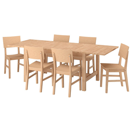 KARSKÄR table and 6 chairs, rubberwood, 160/220x90 cm