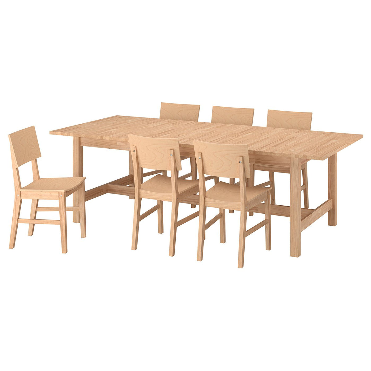 KARSKÄR table and 6 chairs, rubberwood, 240/300x100 cm