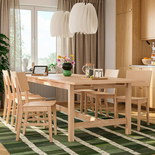 KARSKÄR table and 6 chairs, rubberwood, 240/300x100 cm