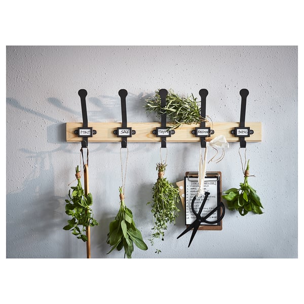KARTOTEK - KARTOTEK Rack with 5 hooks, pine/grey