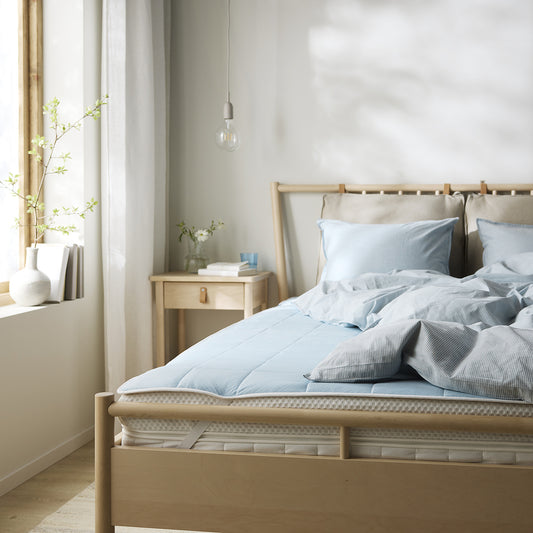 KEJSAROLVON mattress protector, beige/blue, 90x200 cm