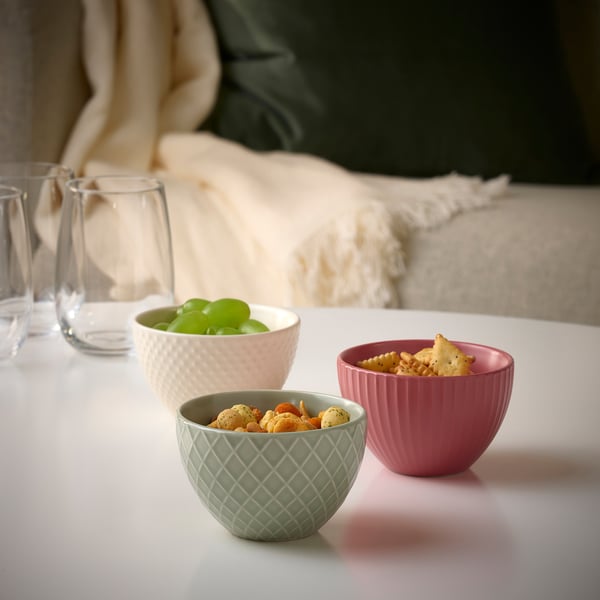 KEJSERLIG bowl, mixed colours, 10 cm, 3 pack