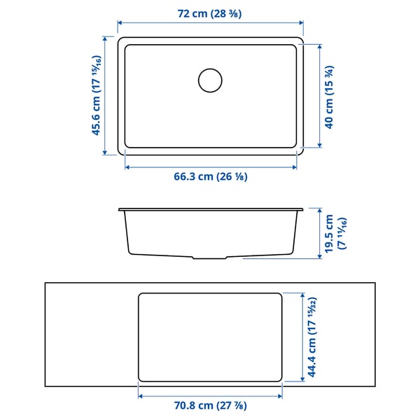 KILSVIKEN inset sink, 1 bowl, white quartz composite, 72x46 cm