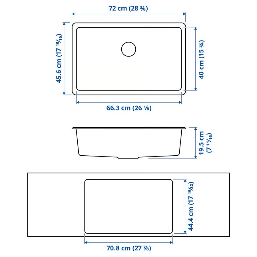 KILSVIKEN Built-in sink, 1 basin, white quartz composite material, 72x46 cm