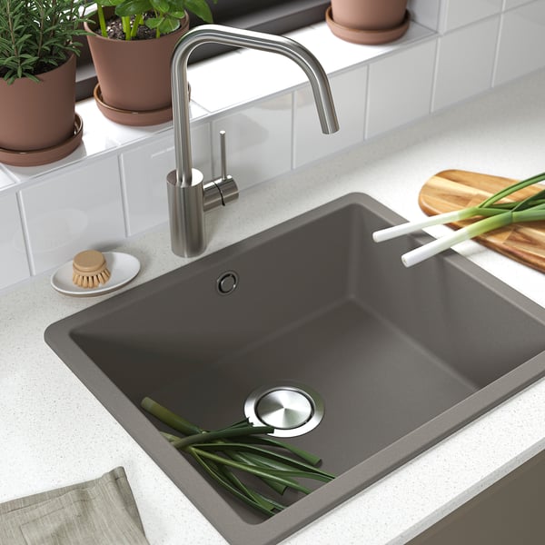 KILSVIKEN - KILSVIKEN Inset sink, 1 bowl, grey-beige quartz composite, 56x46 cm