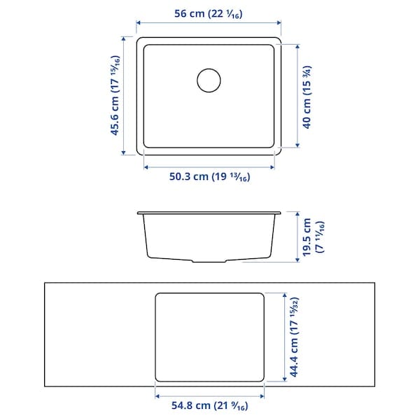 Ikea KILSVIKEN - Built-in sink, 1 bowl, black quartz composite material, 56x46 cm
