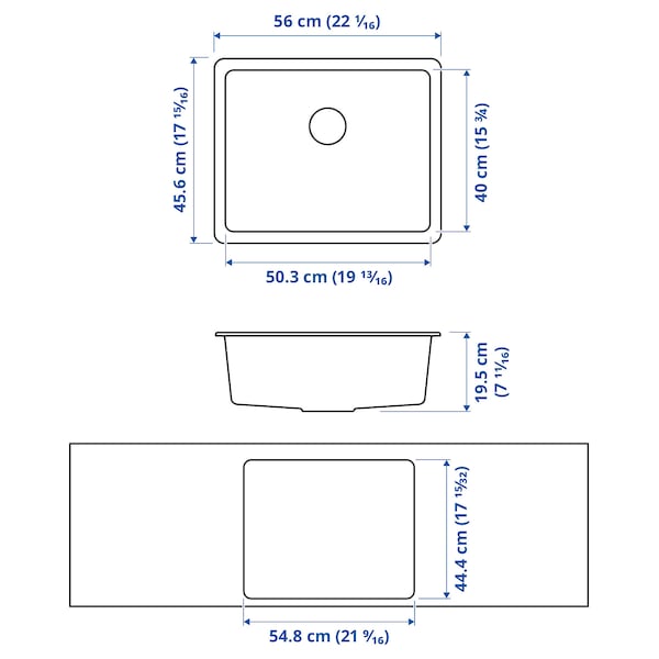 KILSVIKEN - Built-in sink, 1 bowl, black quartz composite material, 56x46 cm