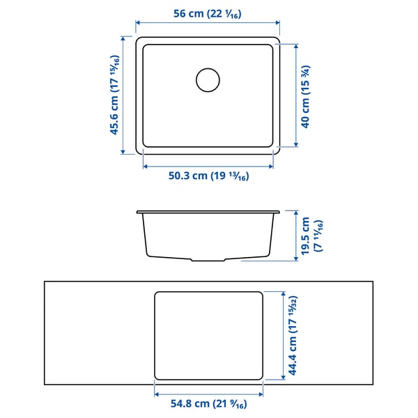 KILSVIKEN inset sink, 1 bowl, black quartz composite, 56x46 cm