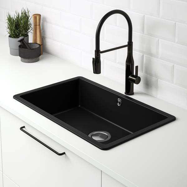 KILSVIKEN - KILSVIKEN Inset sink, 1 bowl, black quartz composite, 72x46 cm