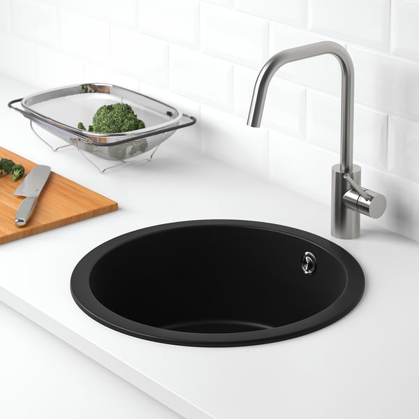 KILSVIKEN inset sink, 1 bowl, black/quartz composite, 47 cm