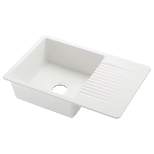 KILSVIKEN inset sink, 1 bowl with drainboard, white quartz composite, 72x46 cm