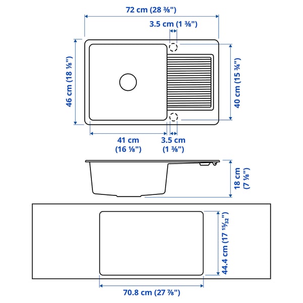 KILSVIKEN inset sink, 1 bowl with drainboard, grey-beige quartz composite, 72x46 cm