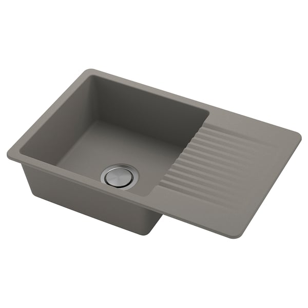 KILSVIKEN inset sink, 1 bowl with drainboard, grey-beige quartz composite, 72x46 cm