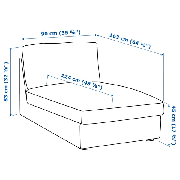 KIVIK chaise longue, Kelinge grey-turquoise, 90x83x163 cm