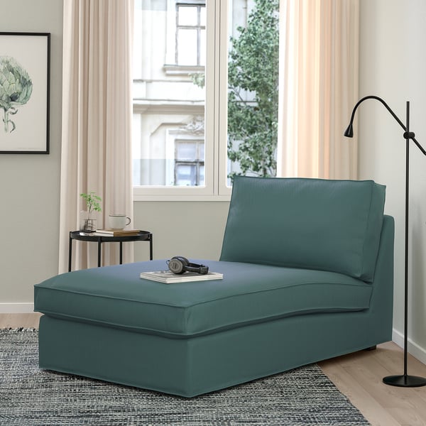 KIVIK chaise longue, Kelinge grey-turquoise, 90x83x163 cm