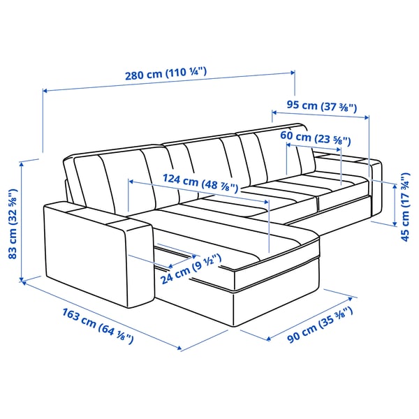 KIVIK 3-seat sofa with chaise longue, Gunnared beige, 280x83x163 cm