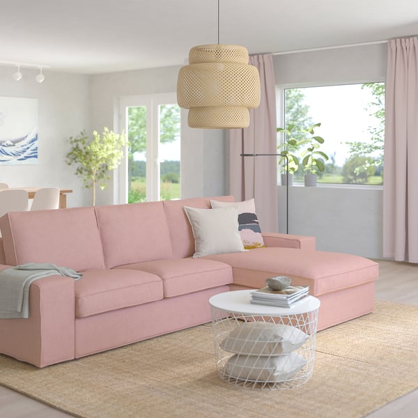 KIVIK - 3-seater sofa with chaise-longue, Gunnared light brown-pink ,
