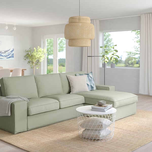 KIVIK - 3-seater sofa with chaise-longue, Gunnared light green ,