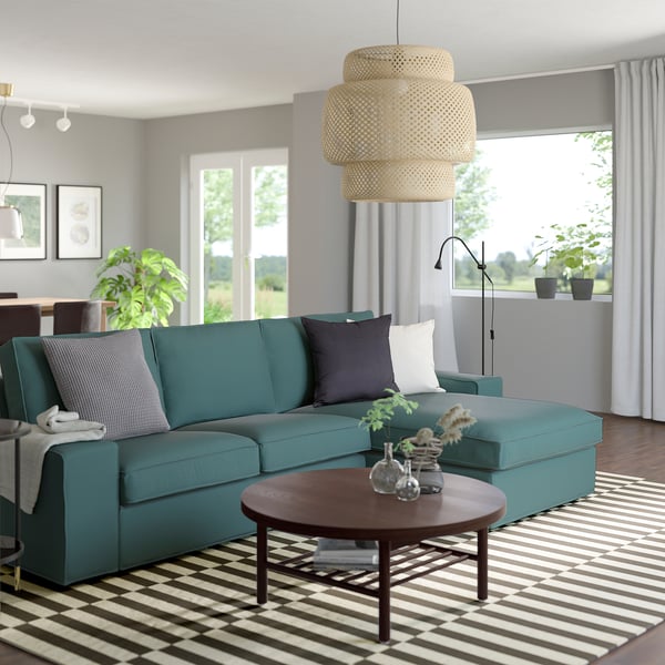 KIVIK 3-seat sofa with chaise longue, Kelinge grey-turquoise, 280x83x163 cm