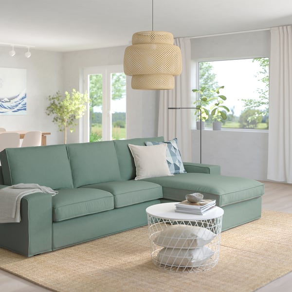 KIVIK - 3-seater sofa with chaise-longue, Tallmyra light green ,