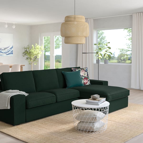KIVIK 3-seat sofa with chaise longue, Tallmyra dark green, 280x83x163 cm
